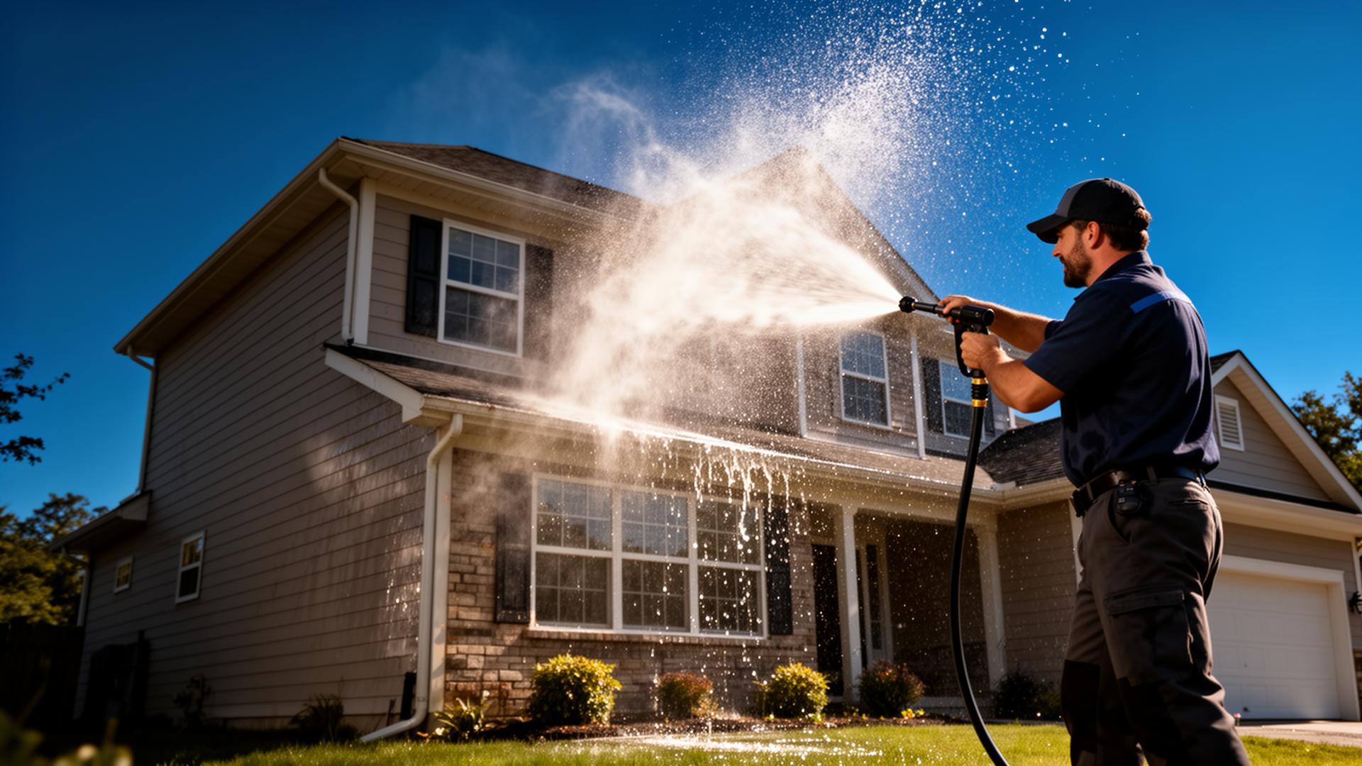 Southern Shine technician pressure washing a Louisiana home